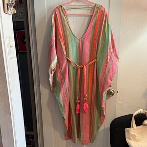 Anthropologie Bel Kazan Neon Embroidered Caftan